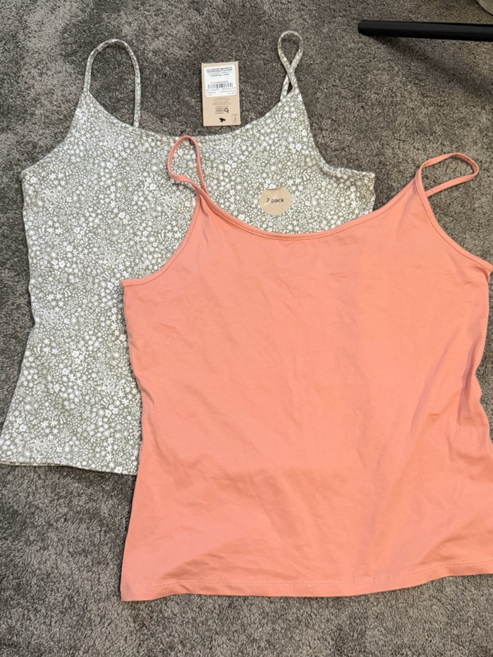 Women’s 2-Pack Spaghetti Strap Tank Tops — Coral & Light Floral